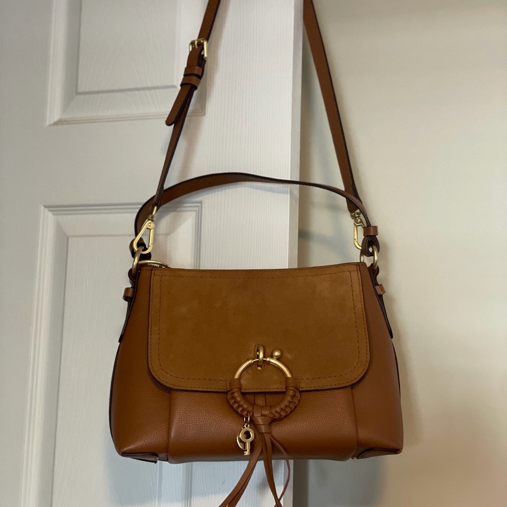 See by Chloe Joan Leather Suede Flap Top Zip Caramel Shoulder Bag by Chlo - Picture 4 of 8